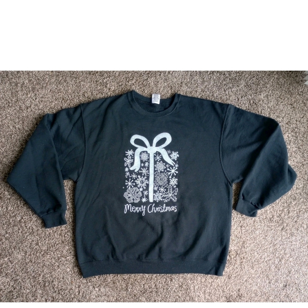 Merry Christmas Black/Irredesent XL Adult Sweater